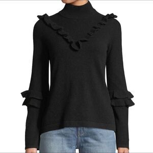 REBECCA MINKOFF Shelly Sweater XL Wool Blend Ruffle Whimsy Goth Black EUC B40